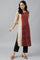 Red And Ecru Placement Print kurta In Round Neck