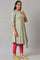 Mint Green Print kurta With Asymmetric Hemline