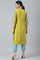 Green Placement Print Embellished kurta With Blue Cotton Slim Pants