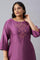 Plus Size Purple Embroidered Straight kurta