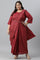 Plus Size Maroon Insta Saree Dress With Embroidered Belt