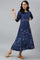 Dark Blue Floral kurta With Kantha Details