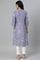 Blue Floral Print V-Neck kurta