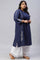 Plus Size Dark Blue Embroidered kurta With Pleats