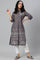 Tornado Grey Printed kurta In Half Placket