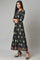 Jet Black Printed Kalidar Embroidered Dress