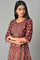 Brown Printed And Embroidered Panelled Festive Plus Size Dress