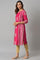 Dark Pink Mock Layered Beadwork kurta with Golden Slim Pants