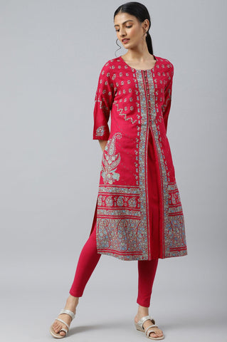 Pink Placement Print Rayon kurta