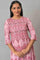 Pink Floral Print kurta With Sequins