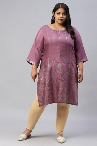 Plus Size Purple Shantung Mukaish Printed kurta