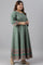 Leaf Green Glitter Printed Kalidar Plus Size Dress