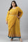 Yellow Glitter Printed Festive Plus Size Saree Dress With Belt