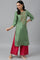 Green Straight kurta With Embroidered Yoke