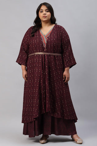 Plus Size Chocolate Brown Heavy Festive Gillet Kimono Jumpsuit