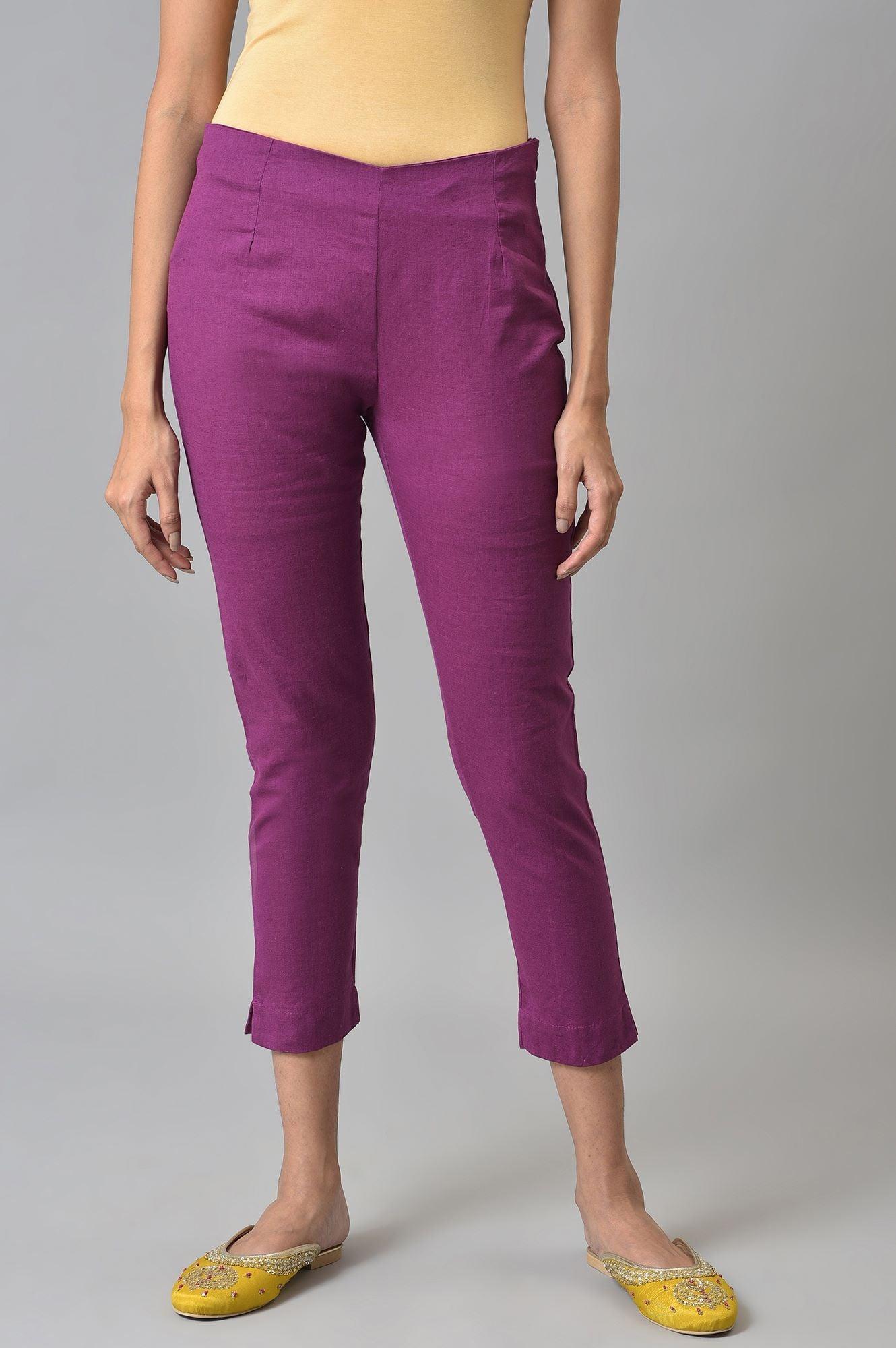 Orchid Purple Cotton Blend Slim Pants