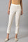 Ecru Slim Pants With Embroidered Hem