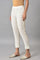 Ecru Slim Pants With Embroidered Hem