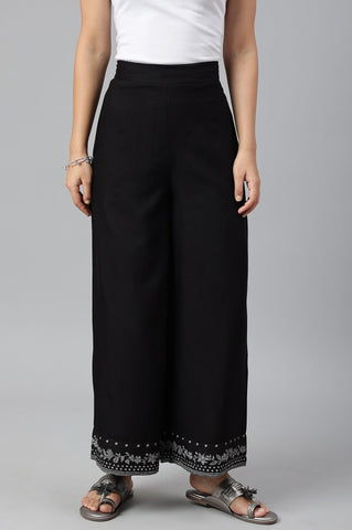 Plus Size Black Rayon Straight Parallel Pants