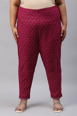 Plus Size Fuchsia Pink Floral Printed Slim Pants