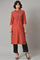 Brick Red Thread Embroidered kurta With Black Straight Pants