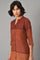 Red Printed Mandarin Collar kurta With Black Straight Pants