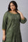 Dark Green Plus Size Landscape Print kurta With Pants