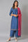 Blue Embroidered kurta With Parallel Pants And Pink Dupatta