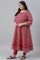 Dark Pink Printed Plus Size Kalidar kurta