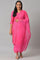 Pink Bandhani Printed Embroidered kurta With Pants And Organza Dupatta