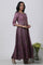 Purple Panelled Kalidar Dress And Pants Set