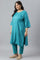 Plus Size Teal Green Karnatka Silk kurta With Slim Pants And Mukaish Dupatta