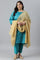 Plus Size Teal Green Karnatka Silk kurta With Slim Pants And Mukaish Dupatta