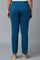 Blue Solid Straight Fit Cotton Pants With Elasticated Waistband