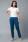 Blue Solid Straight Fit Cotton Pants With Elasticated Waistband