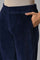 Navy Blue Solid Straight Fit Cotton Trousers With Elasticated Waist