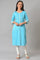 Blue Straight Casual kurta in Round Neck