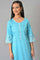 Blue Straight Casual kurta in Round Neck
