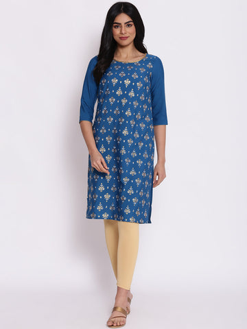 Blue Floral Print kurta & Tights Set