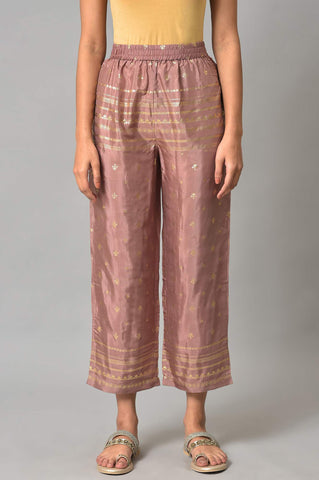 Onion Pink Printed Shantung Slim Pants