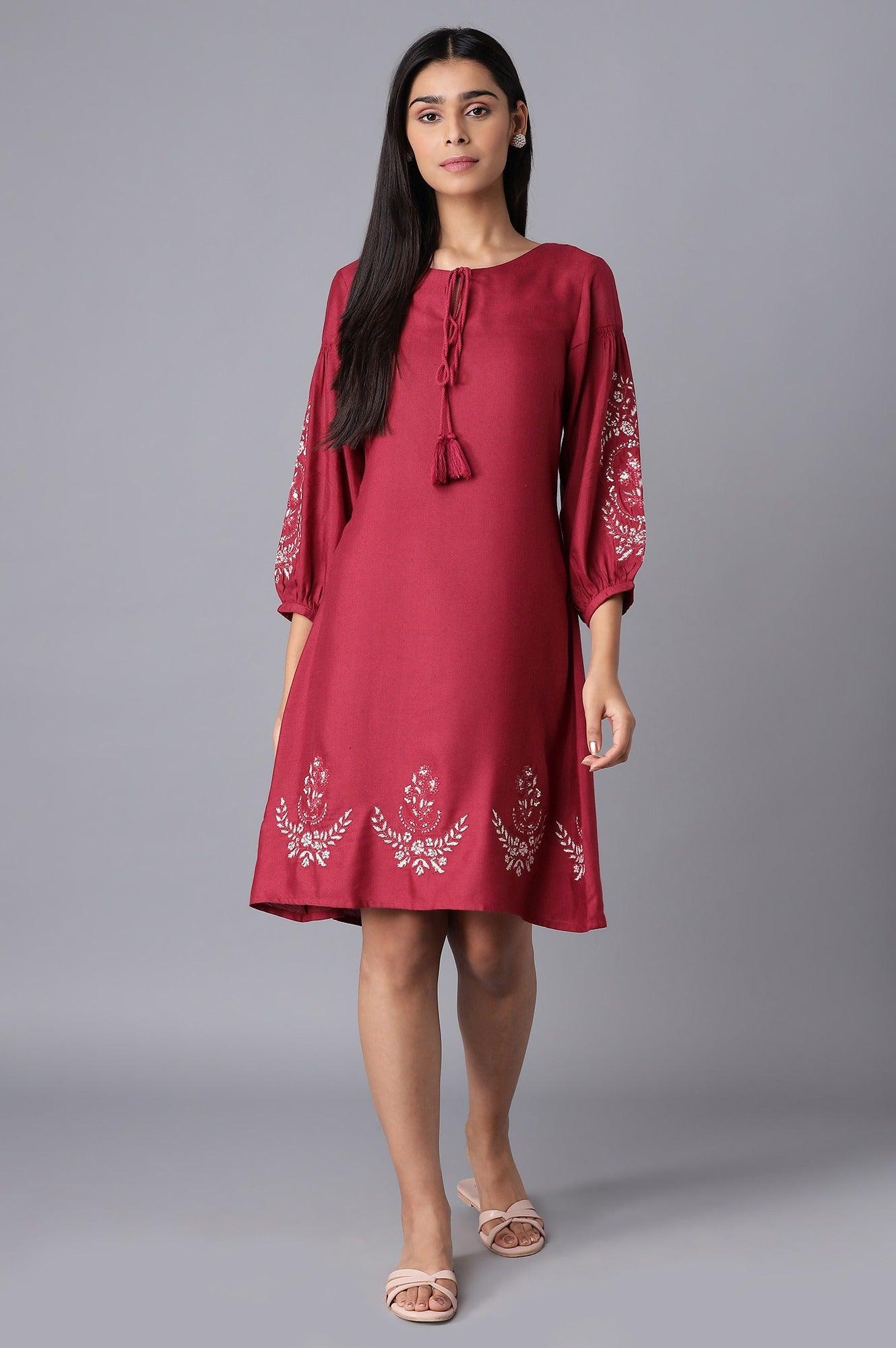 Deep Red Embroidered Dress