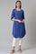 Blue Button Down kurta With Embroidery