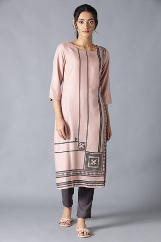 Salmon Pink Placement Print kurta