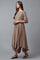 Beige Rayon kurta In Boat Neck With Embroidered Panel