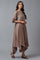 Beige Rayon kurta In Boat Neck With Embroidered Panel