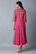 Dark Pink Shirt Dress In Mandarin Collar