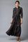 Black Printed Shirt Collar Maxi Dress