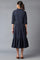 Navy Blue Embroidered Cotton Dress