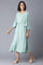 Teal Flutter Sleeve Dress With Waist Belt