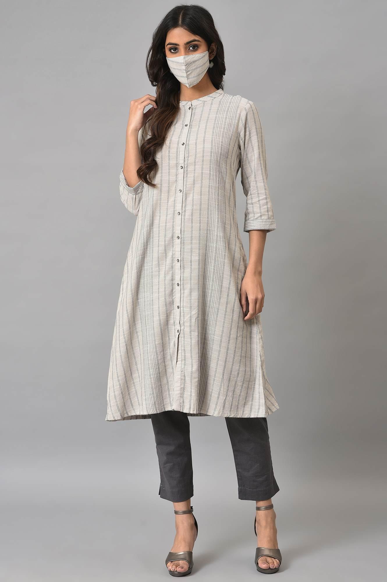 Ecru Button Down Printed kurta